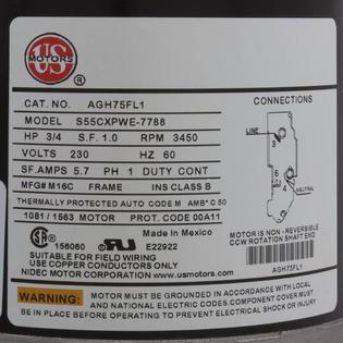 Motor Corp Motor, , 0.75 Horsepower, ThruBolt, 1-Speed, 230v, 5.0A