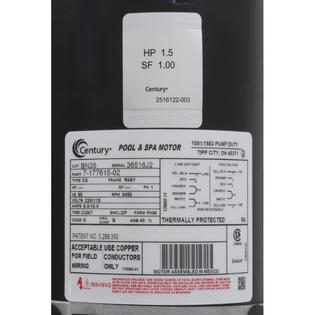 Plastics Motor, Century/WW, 1.5 HP, 115v/230v, 1 Speed, 48 Frame
