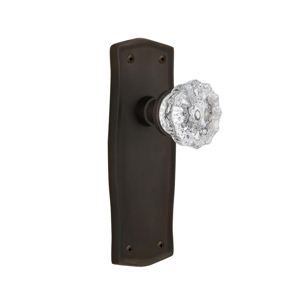 Prairie Plate 2-3/8 in. Backset Oil-Rubbed Bronze Privacy Bed/Bath Crystal Glass Door Knob