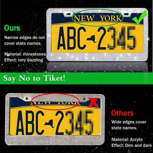 1 Pc Bling  License Plate Frames - Glass Rhinestone Car Tag Holder For Women,Metal Rhinestone Sparkly Car Plate Frame With Bolts,Bling Screws Caps