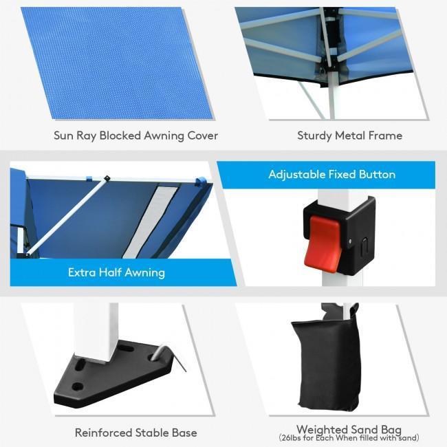 17 Feet x 10 Feet Foldable Pop Up Canopy with Adjustable