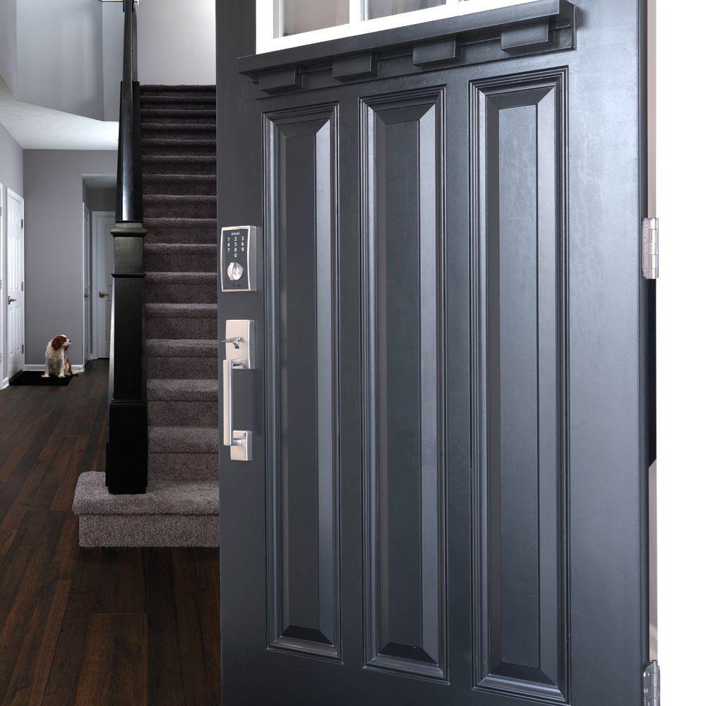 Century Touch Electronic Door Lock Deadbolt and Latitude Lever in Matte Black