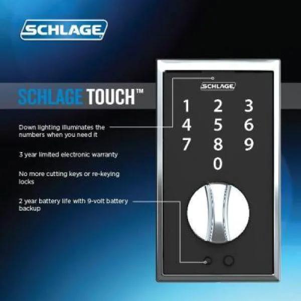 Century Touch Electronic Door Lock Deadbolt and Latitude Lever in Matte Black