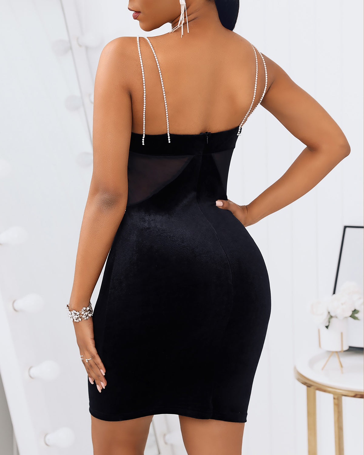 Studded Cutout Sheer Mesh Bodycon Dress