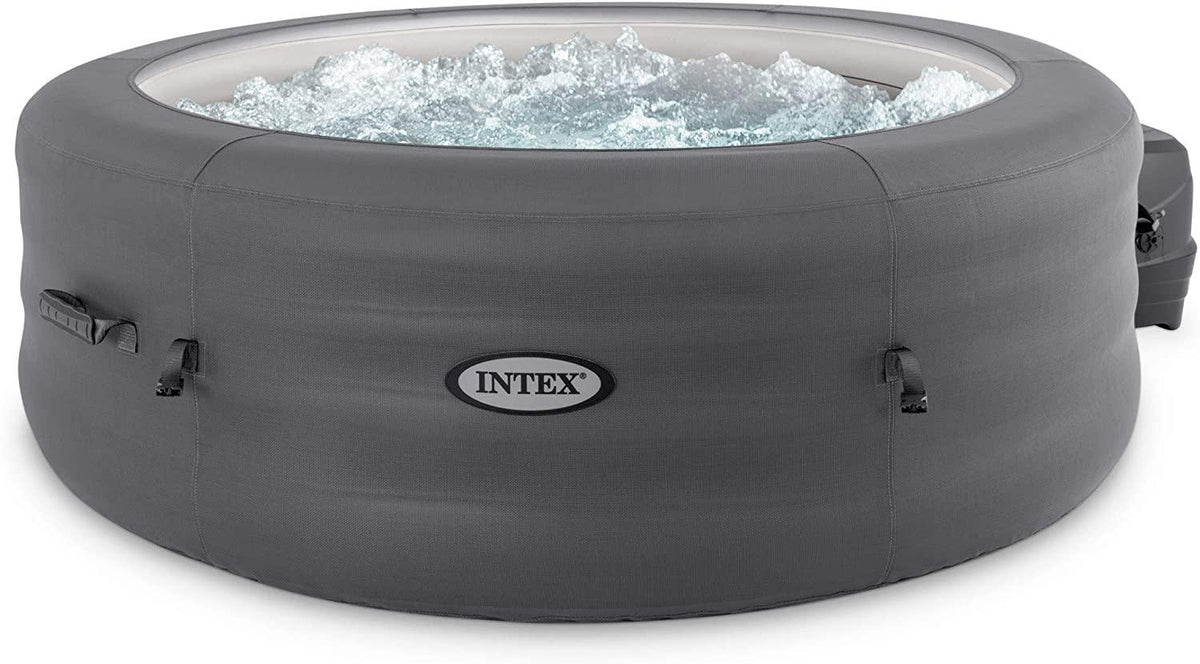 28481E Simple Spa 77in x 26in 4-Person Outdoor Portable Inflatable Round Heated Hot Tub Spa with 100 Bubble Jets, Filter Pump, and Cover, Gray