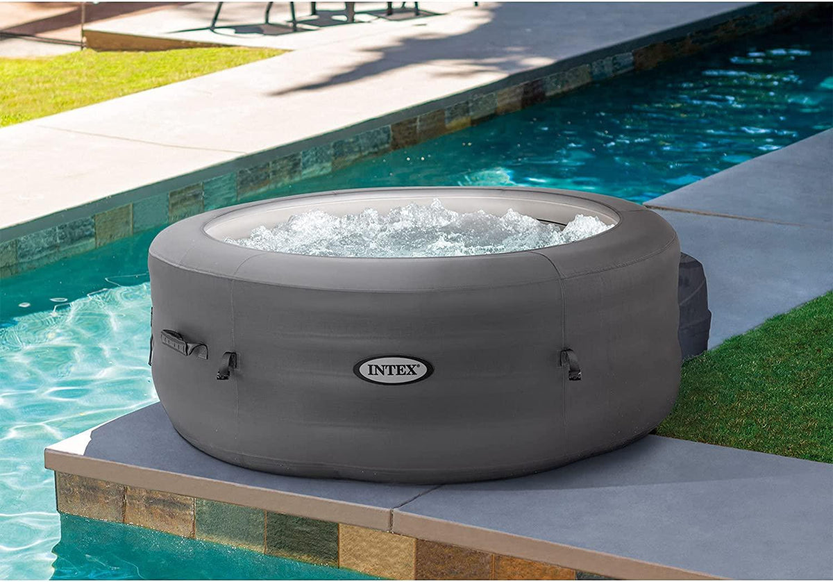 28481E Simple Spa 77in x 26in 4-Person Outdoor Portable Inflatable Round Heated Hot Tub Spa with 100 Bubble Jets, Filter Pump, and Cover, Gray