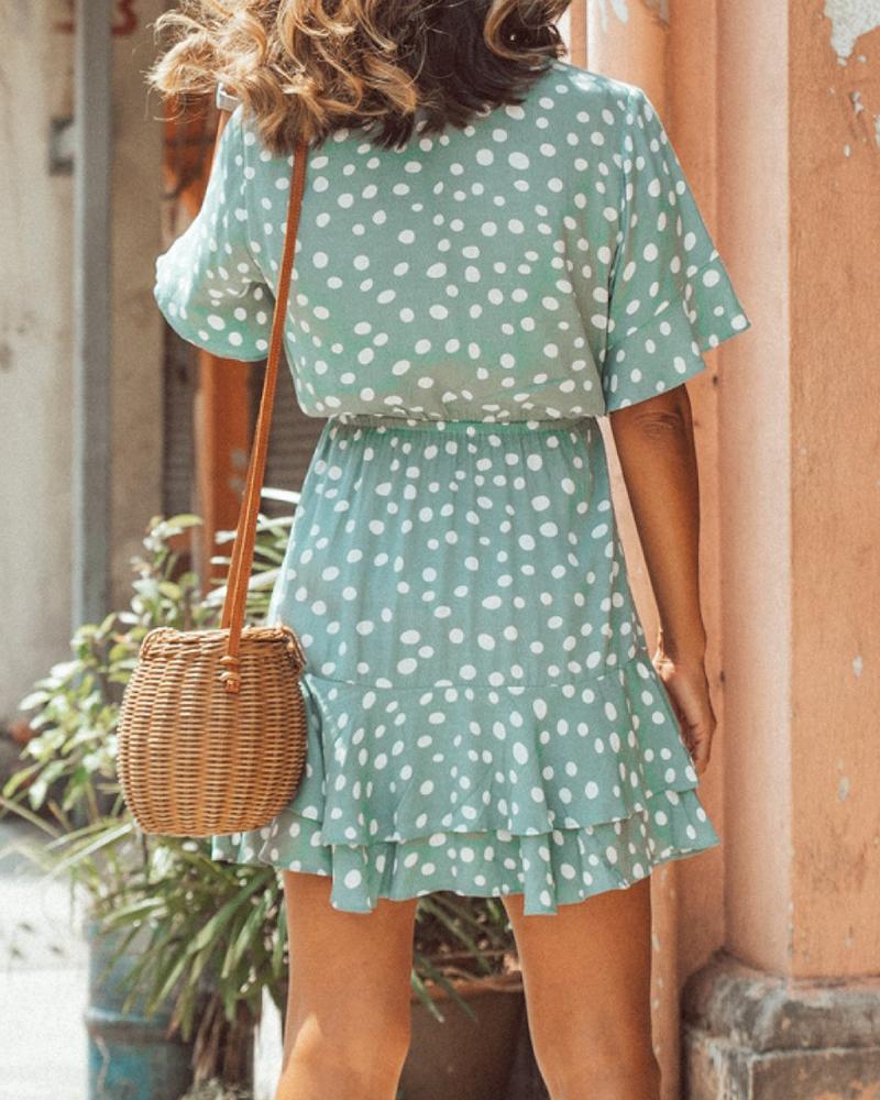 Polka Dot V Neck Mini Dress