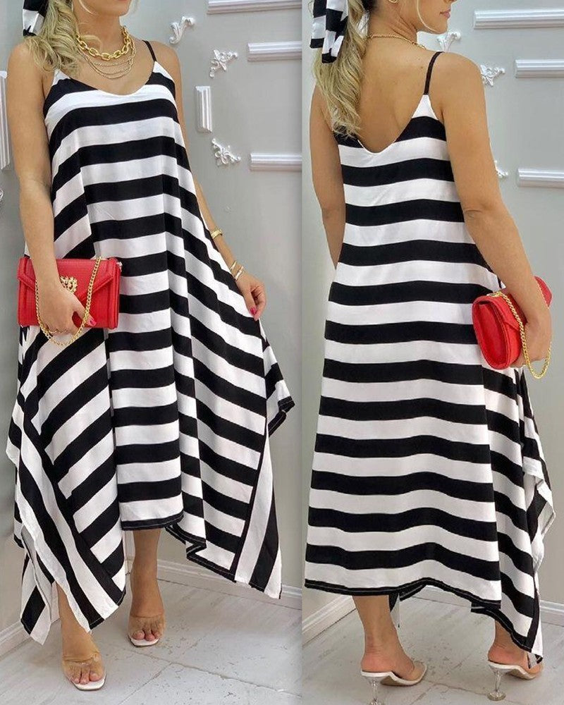 Color  Striped Sling Loose Maxi Dress
