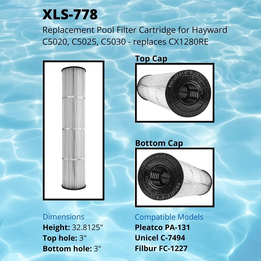 XLS-778 4 Pack Replacement Filter for Hayward C5020, C5025, C5030. Also Replaces Hayward CX1280RE, Unicel C-7494, Filbur FC-1227, Pleatco PA-131