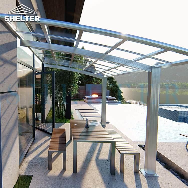 Lean-to 5.6*3m Light Grey Polycarbonte Patio Cover Awning for Pool Rest, Terrace