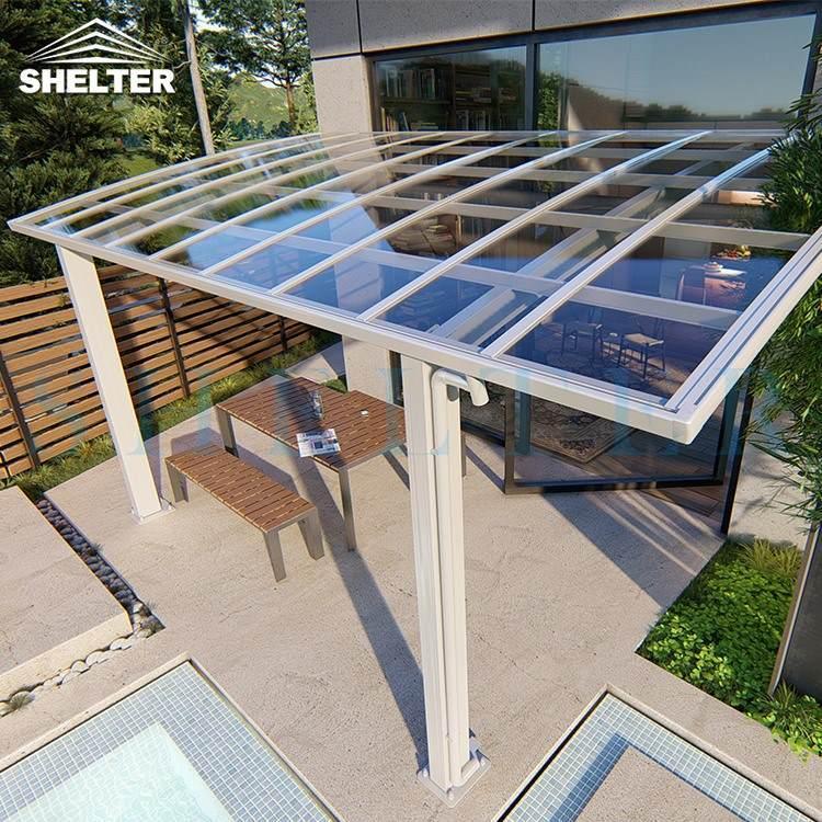 Lean-to 5.6*3m Light Grey Polycarbonte Patio Cover Awning for Pool Rest, Terrace
