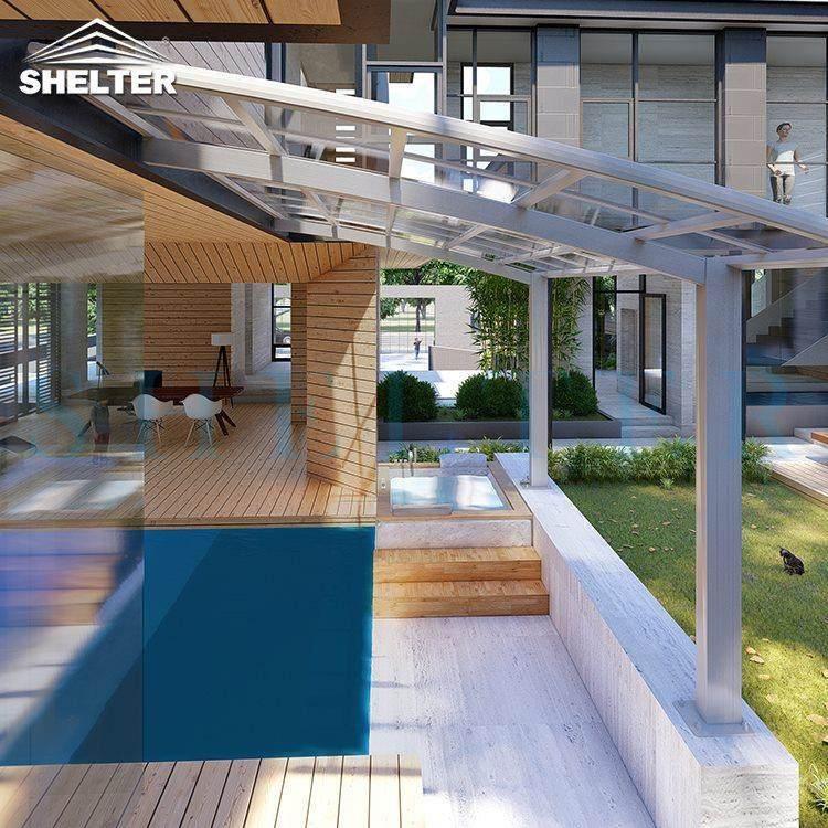 Lean-to 5.6*3m Light Grey Polycarbonte Patio Cover Awning for Pool Rest, Terrace