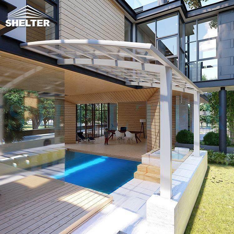 Lean-to 5.6*3m Light Grey Polycarbonte Patio Cover Awning for Pool Rest, Terrace