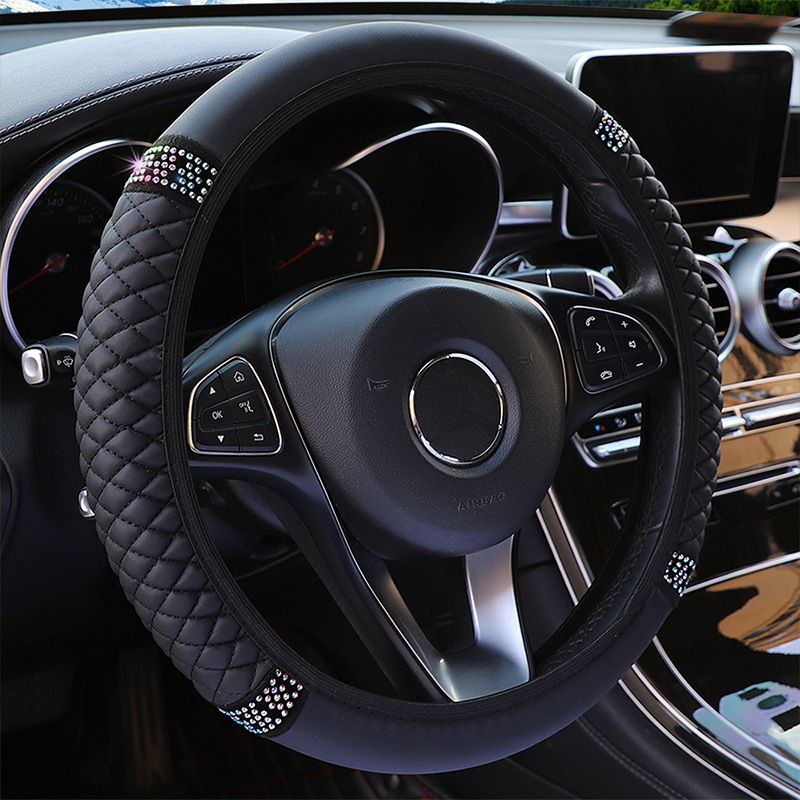 Bling Soft Faux Leather Car Steering Wheel Cover Non-Slip Heat And Cold Protector