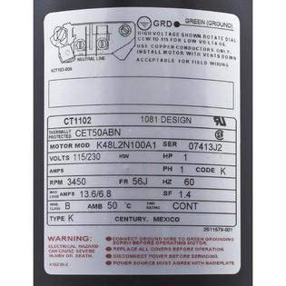 Motor, Century, 1.0hp, 115v/230v, 1-Spd, 56Cfr, C-Face, Thd, EE