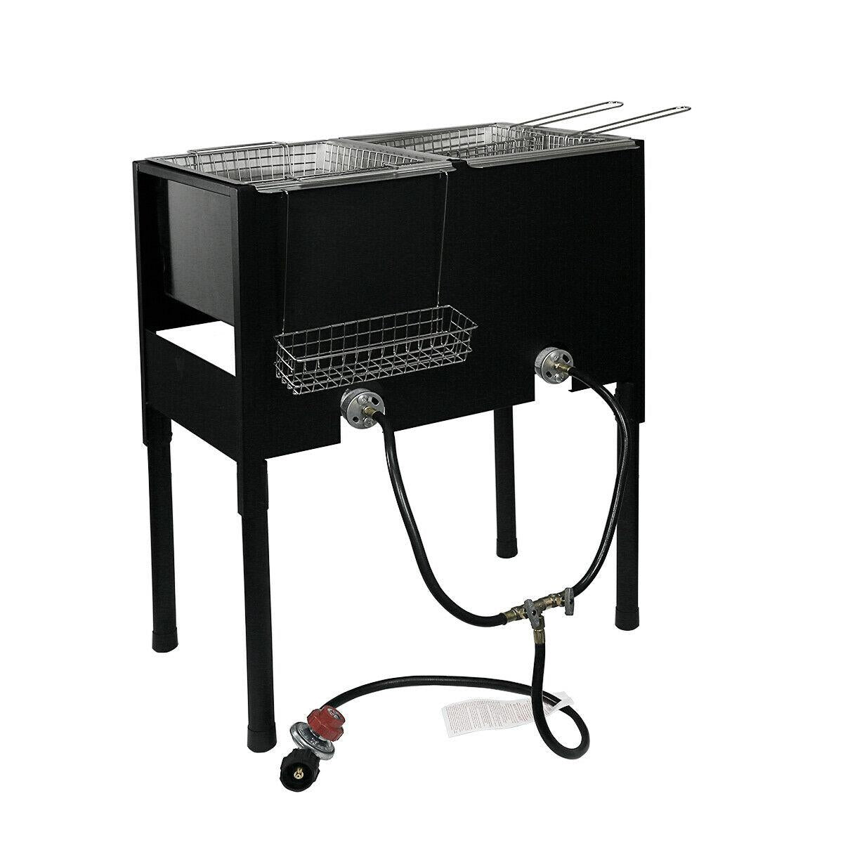2-Burner Propane LPG Camping Stove basket Gas Double Deep Fryer Cooker Outdoor