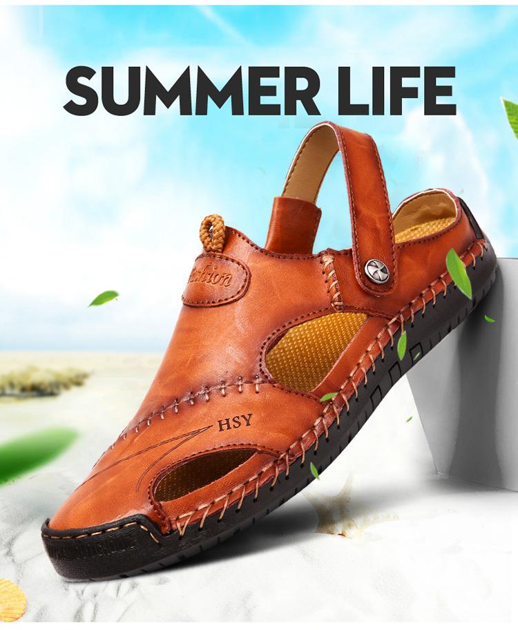 Fashion Men Half Drag Leather Beach Dual-use Sandals