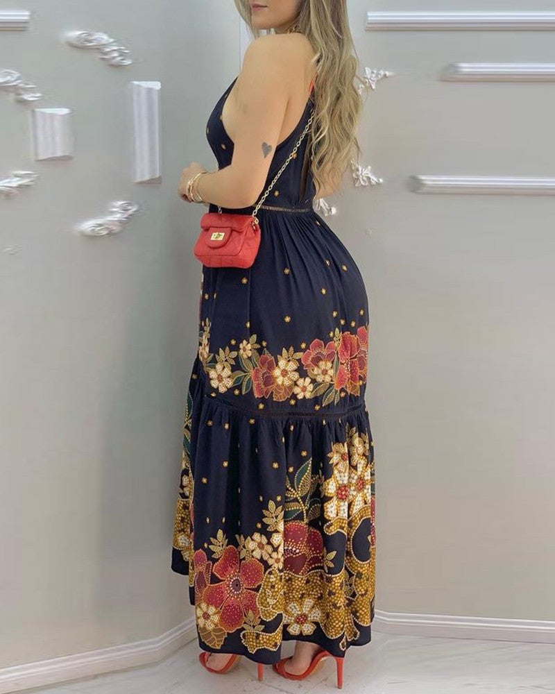 Floral Print Sleeveless Maxi Women Dress