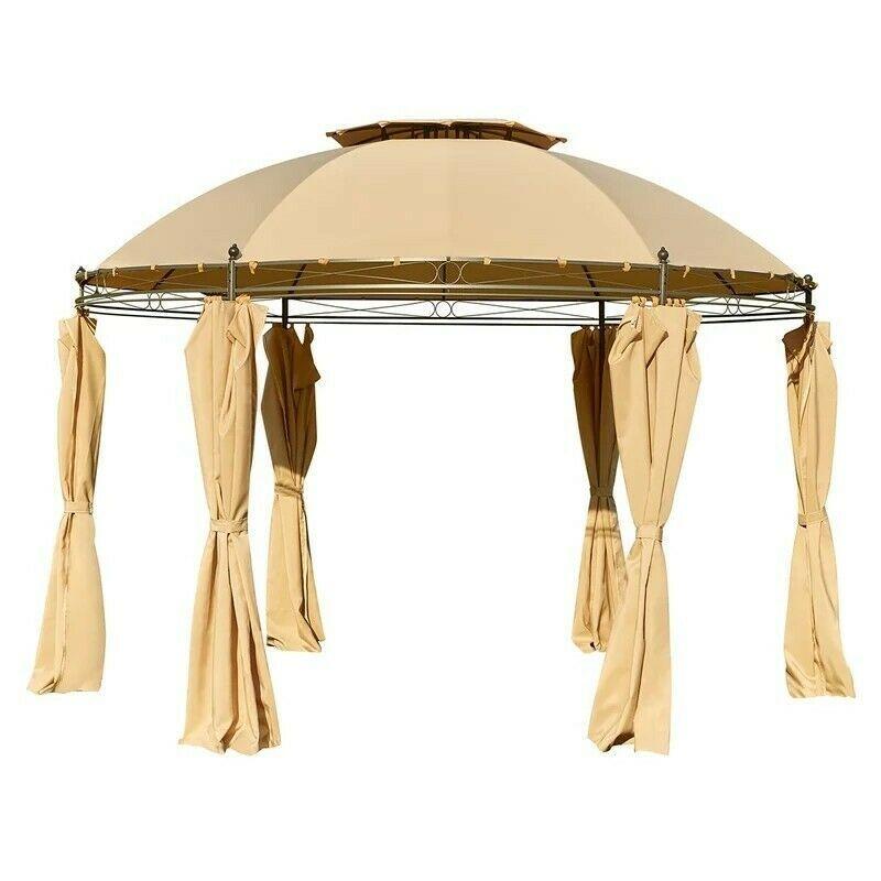 Garden Gazebo 11.5' Waterproof Canopy Durable Steel Frame Curtains Round Pergola