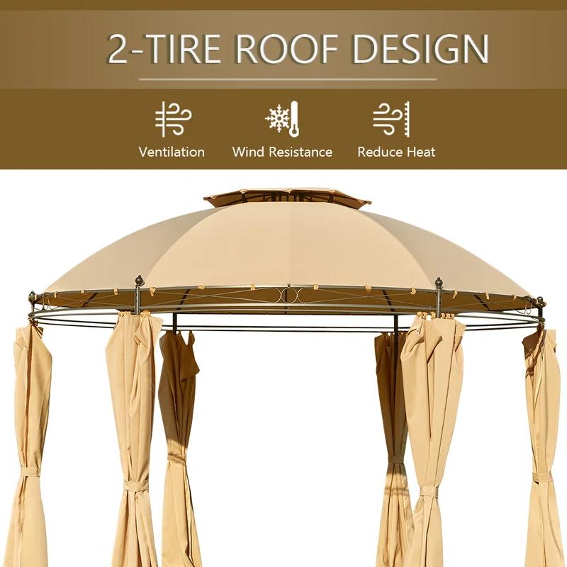 Garden Gazebo 11.5' Waterproof Canopy Durable Steel Frame Curtains Round Pergola
