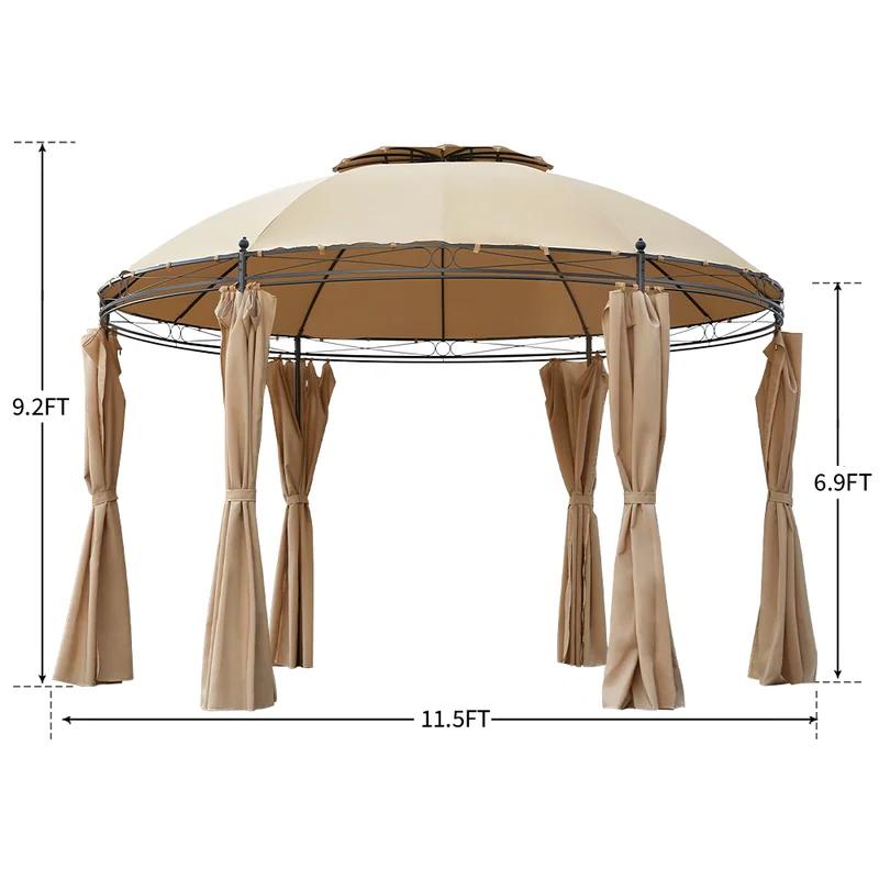 Garden Gazebo 11.5' Waterproof Canopy Durable Steel Frame Curtains Round Pergola