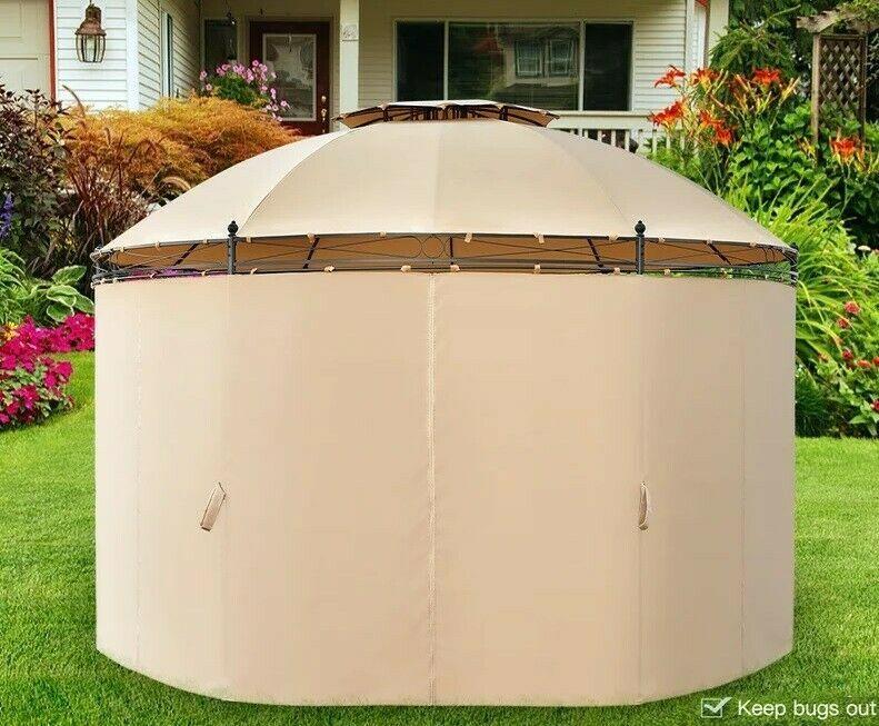 Garden Gazebo 11.5' Waterproof Canopy Durable Steel Frame Curtains Round Pergola