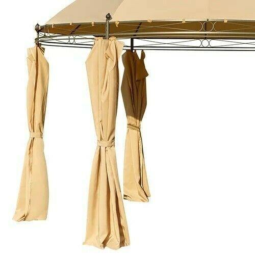 Garden Gazebo 11.5' Waterproof Canopy Durable Steel Frame Curtains Round Pergola