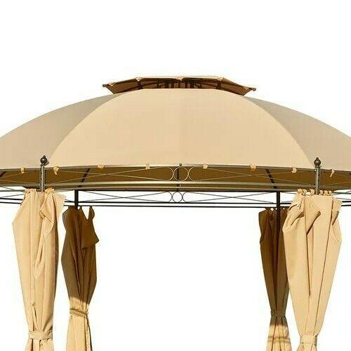 Garden Gazebo 11.5' Waterproof Canopy Durable Steel Frame Curtains Round Pergola