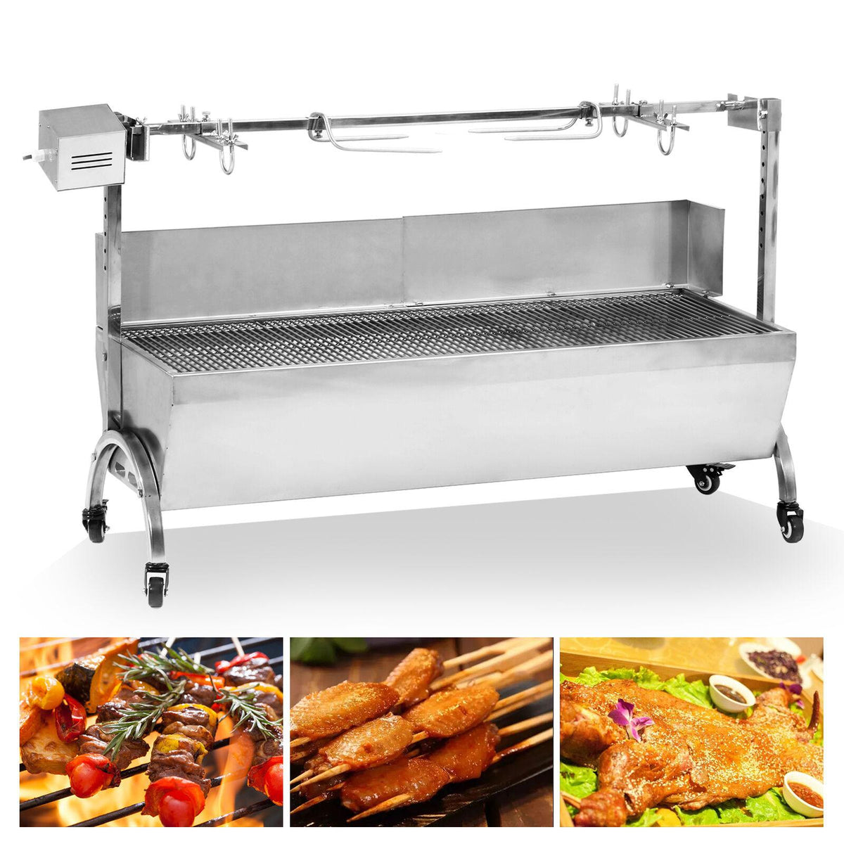 110V 132LBS Big Roast Machine BBQ Spit Roaster Rotisserie Grill Roasting Motor