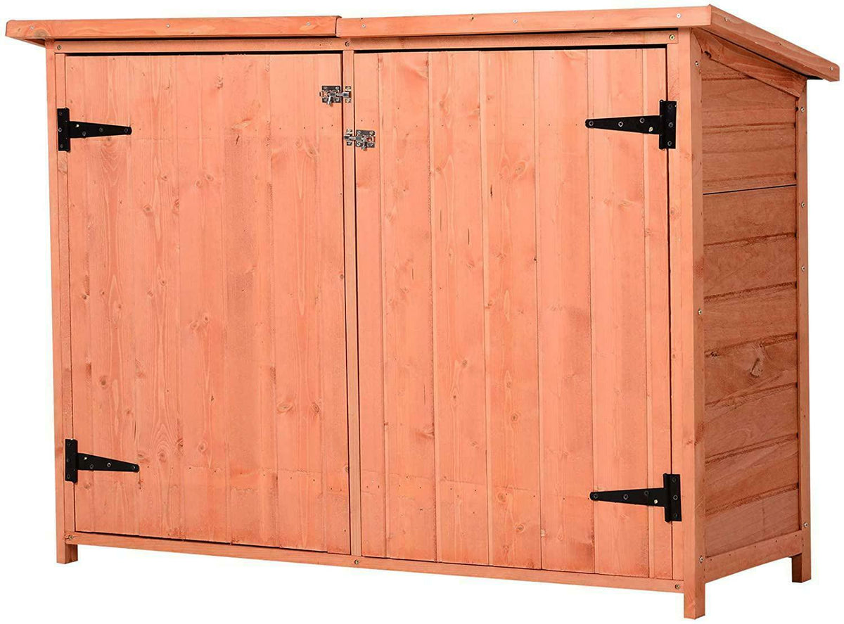 Fir Wood Storage Shed with 2 Loackable Doors, Waterproof Outdoor Tool Organizer