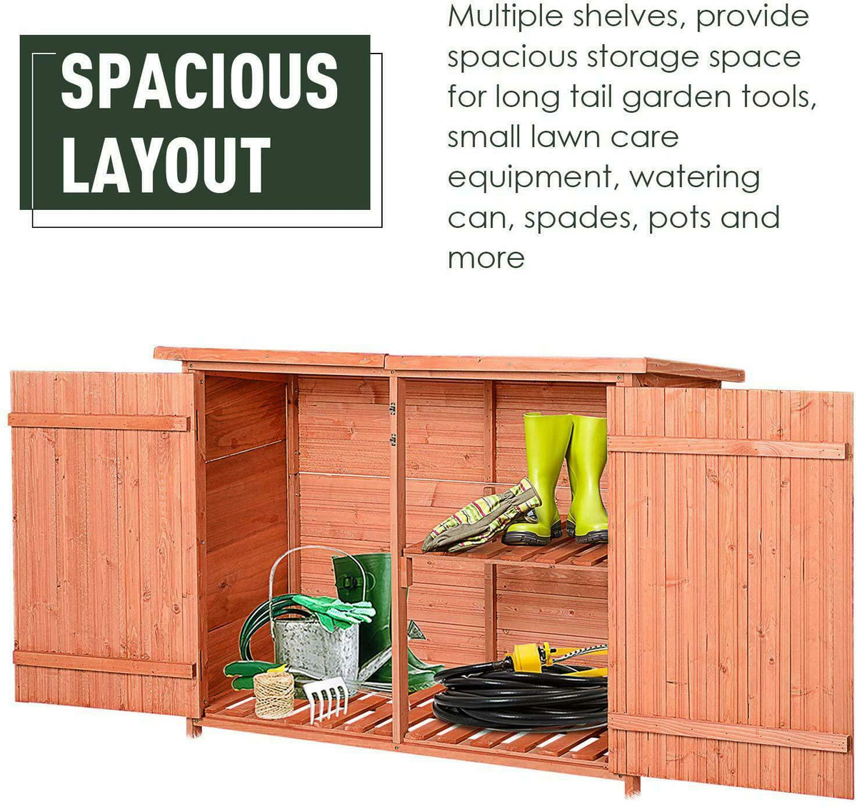 Fir Wood Storage Shed with 2 Loackable Doors, Waterproof Outdoor Tool Organizer