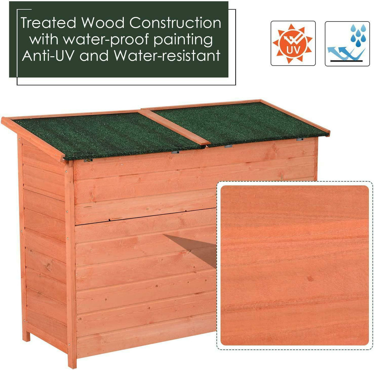 Fir Wood Storage Shed with 2 Loackable Doors, Waterproof Outdoor Tool Organizer