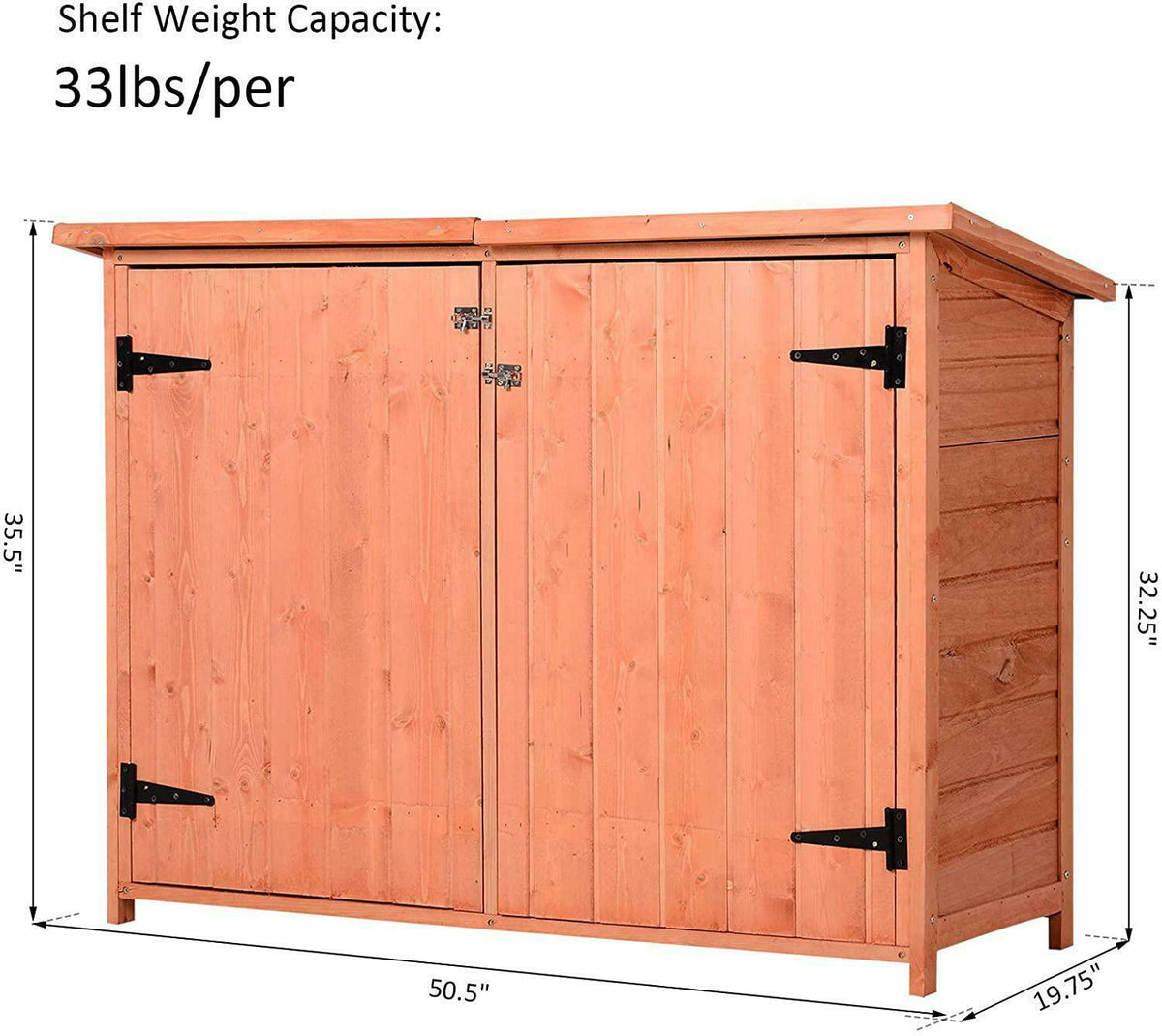 Fir Wood Storage Shed with 2 Loackable Doors, Waterproof Outdoor Tool Organizer