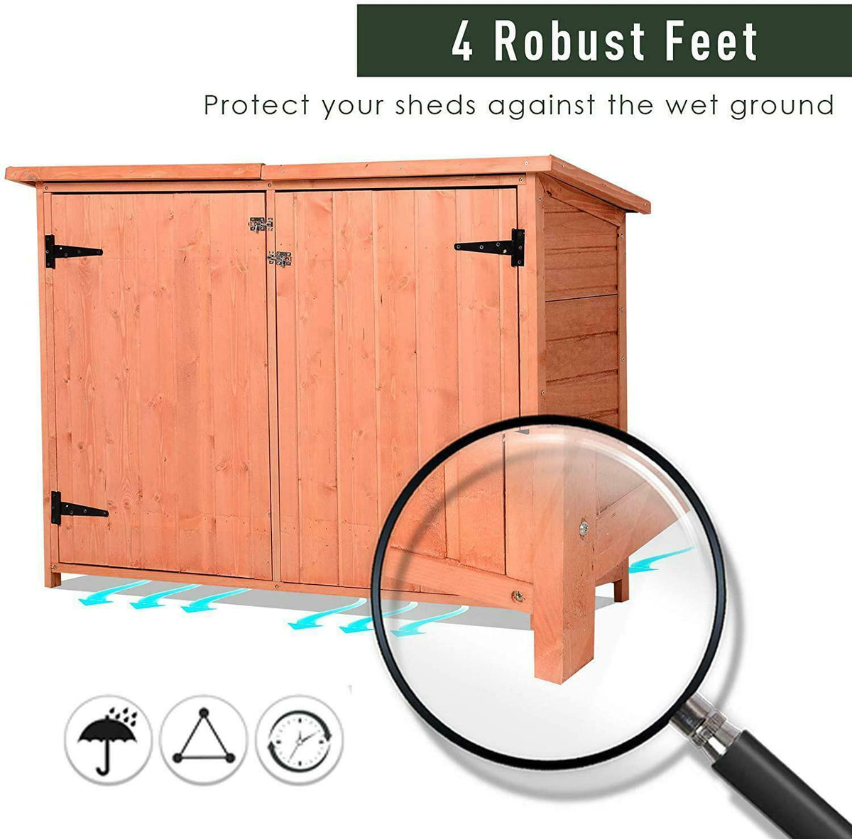 Fir Wood Storage Shed with 2 Loackable Doors, Waterproof Outdoor Tool Organizer