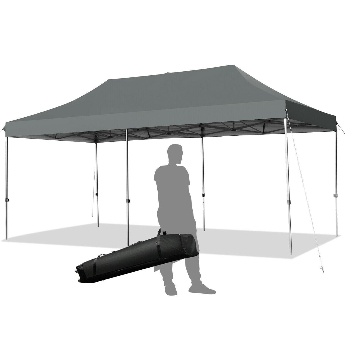 10'X20' Pop Up Canopy Tent Folding Heavy Duty Sun Shelter Adjustable W/Bag Grey