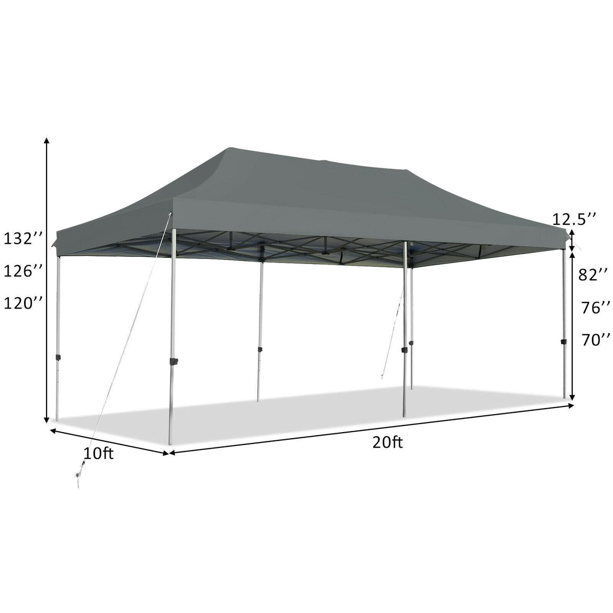 10'X20' Pop Up Canopy Tent Folding Heavy Duty Sun Shelter Adjustable W/Bag Grey