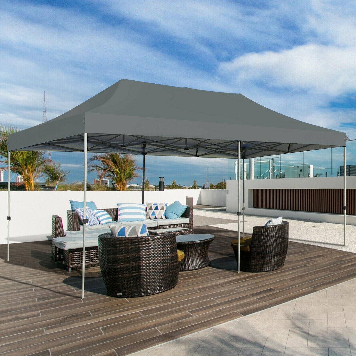 10'X20' Pop Up Canopy Tent Folding Heavy Duty Sun Shelter Adjustable W/Bag Grey