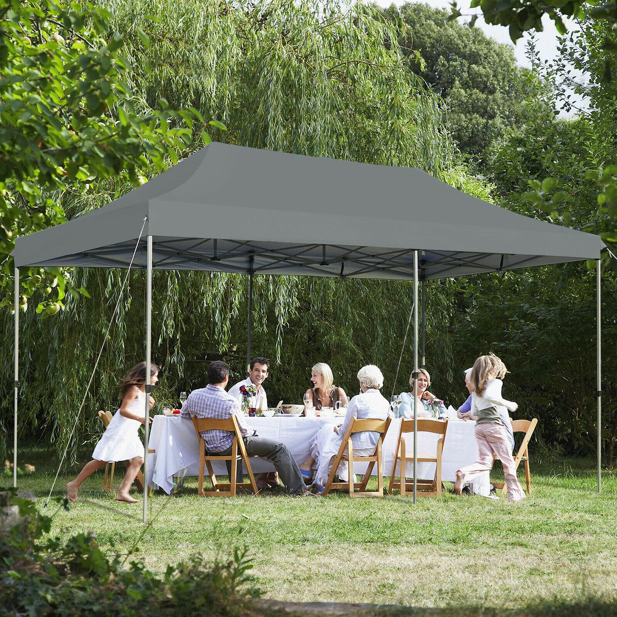 10'X20' Pop Up Canopy Tent Folding Heavy Duty Sun Shelter Adjustable W/Bag Grey