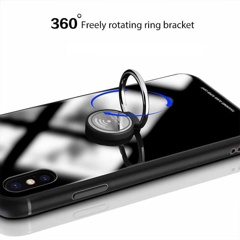Luxury Tempered Glass Magnetic Ring Holder Case for iPhone