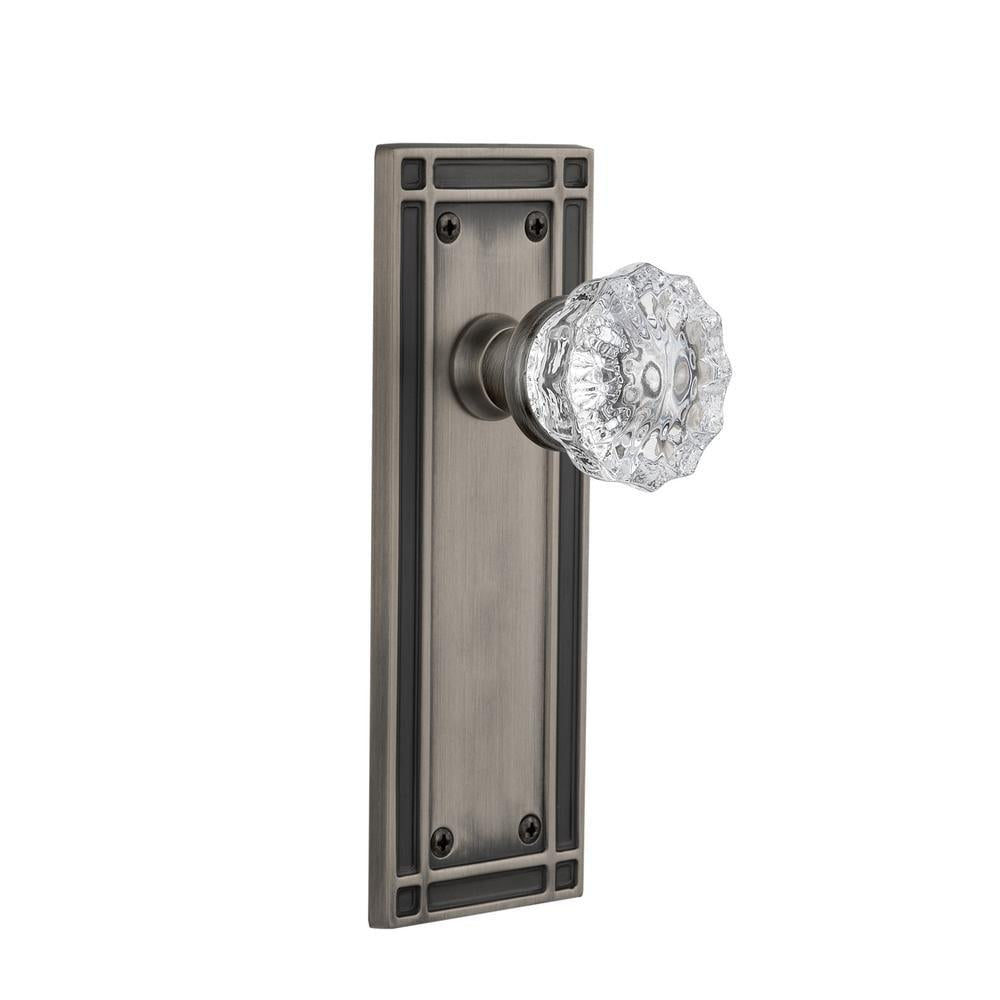 Mission Plate 2-3/4 in. Backset Antique Pewter Privacy Bed/Bath Crystal Glass Door Knob