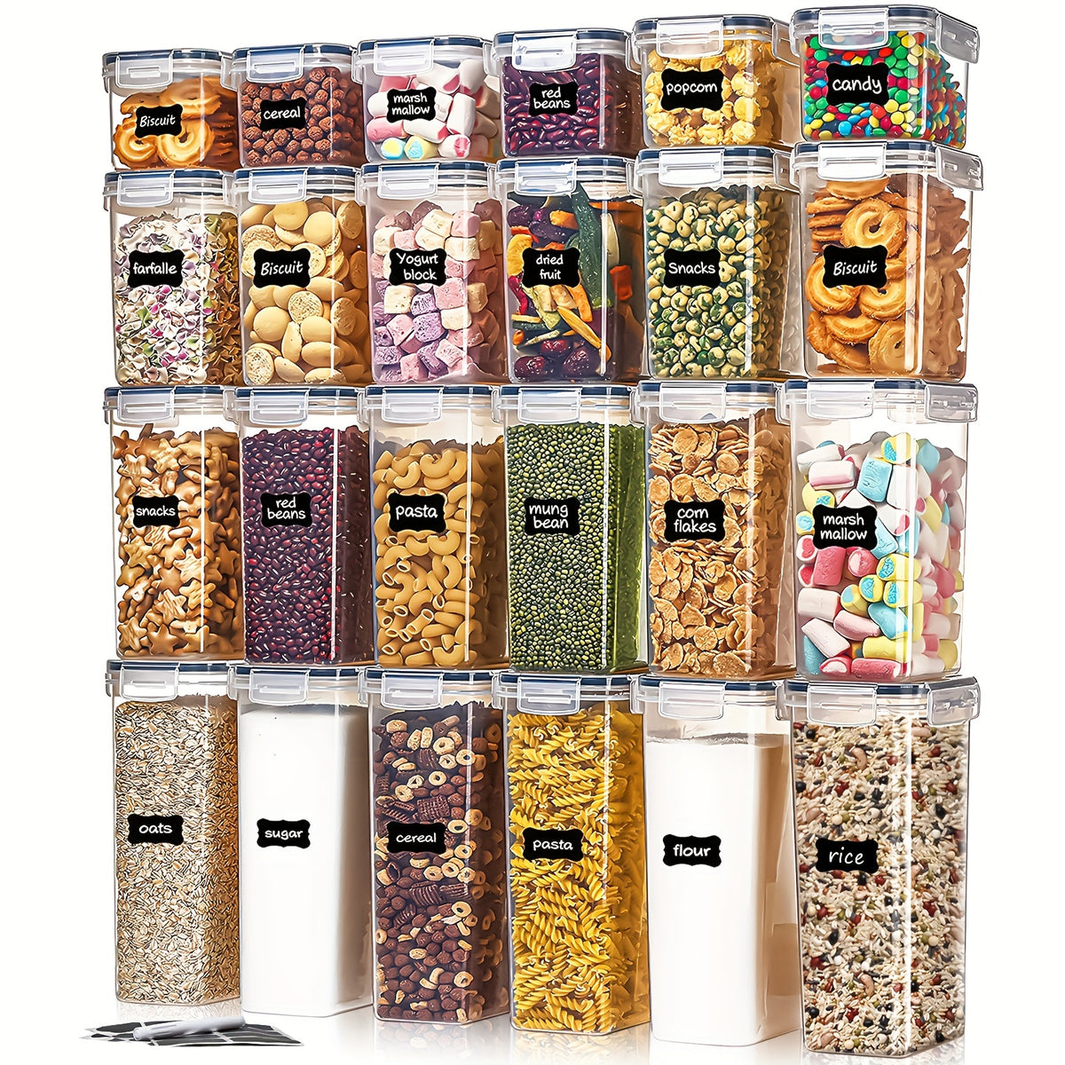 24pcs Airtight Food StoraContainers With Lids, BPA Kitchen StoraContainers For Dry Food, Flour And Sugar, With Lables &amp; Marker Pen