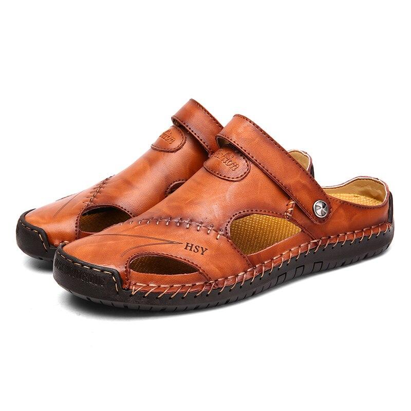 Fashion Men Half Drag Leather Beach Dual-use Sandals