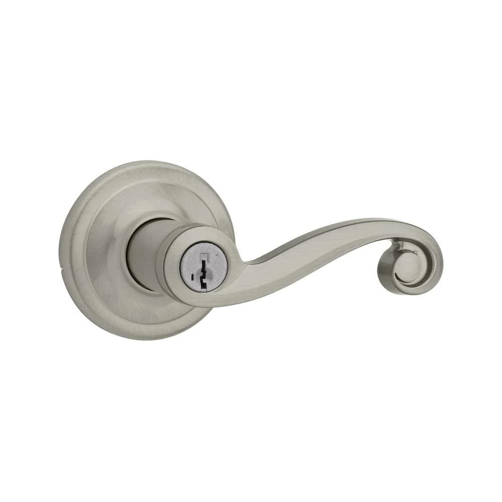 Lido Satin Nickel Exterior Entry Door Lever featuring SmartKey Security