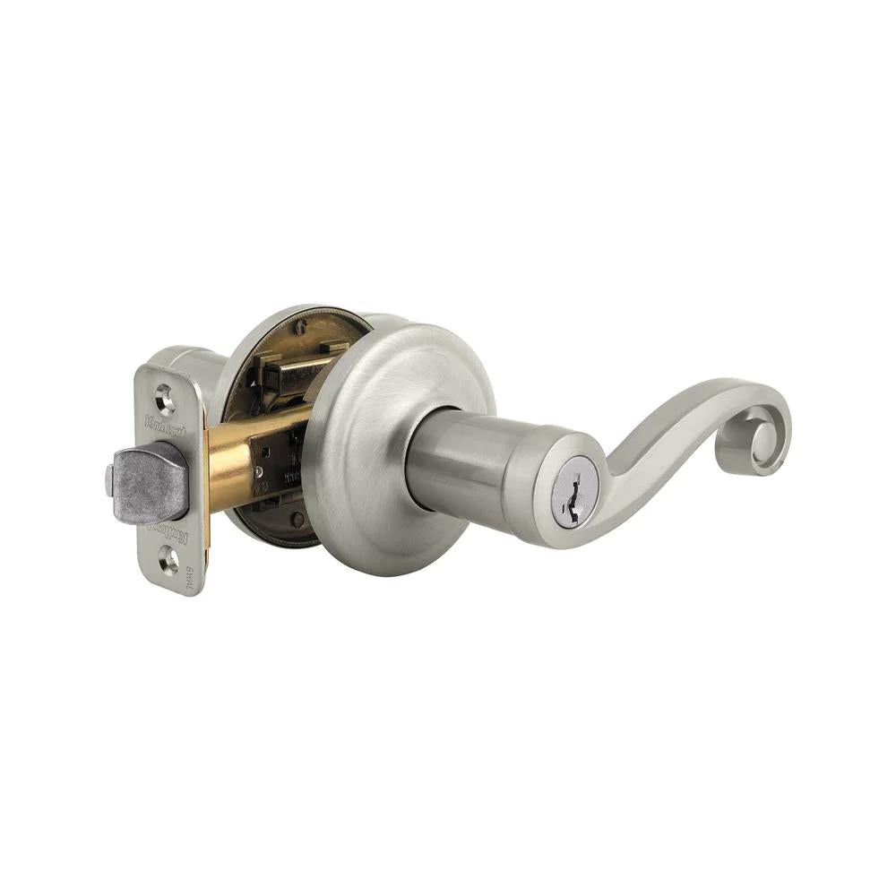 Lido Satin Nickel Exterior Entry Door Lever featuring SmartKey Security