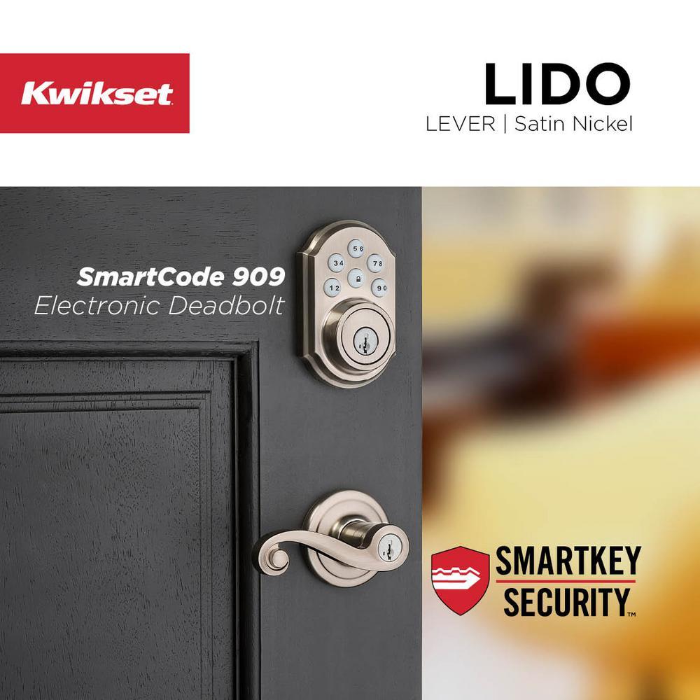 Lido Satin Nickel Exterior Entry Door Lever featuring SmartKey Security