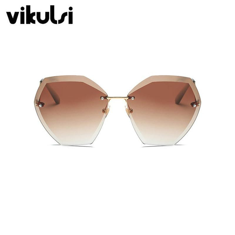 Sunglasses - Elegant Optics Rimless Lunette Femme Oversized Famous Brand Designer Lady Sunglasses