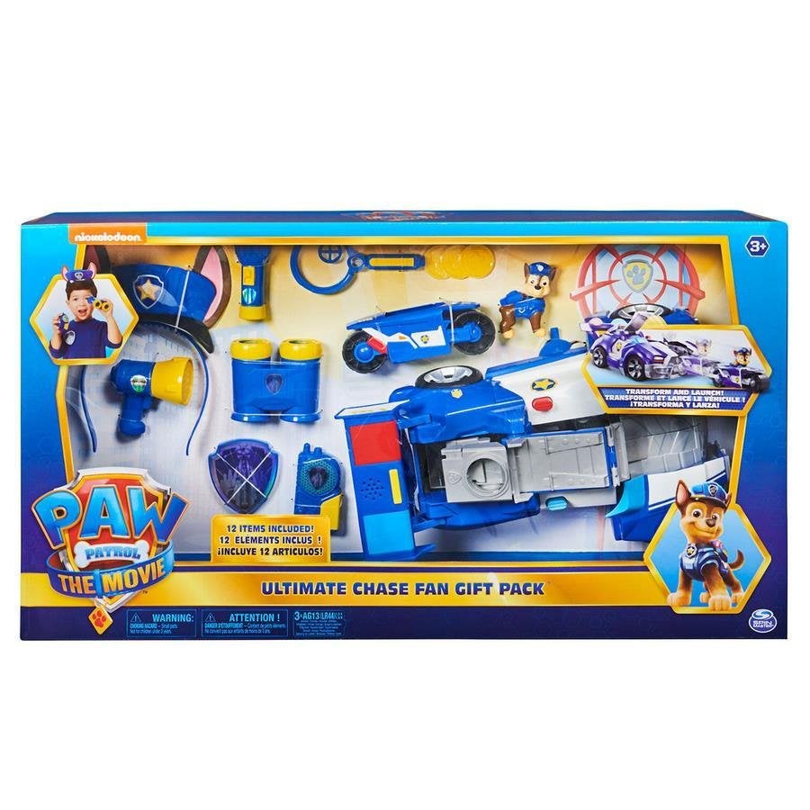 PAW Patrol, Ultimate Chase 12-Piece Fan Gift Pack with 2-in-1 Transforming Toy Car and Pretend Play Accessories