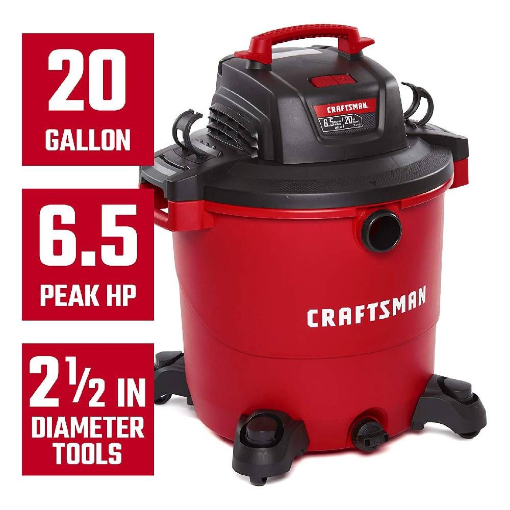 Craftsman 20 Gallon 6.5 Peak HP Wet/Dry Vac, Heavy-Duty Shop Vacuum With Attachments