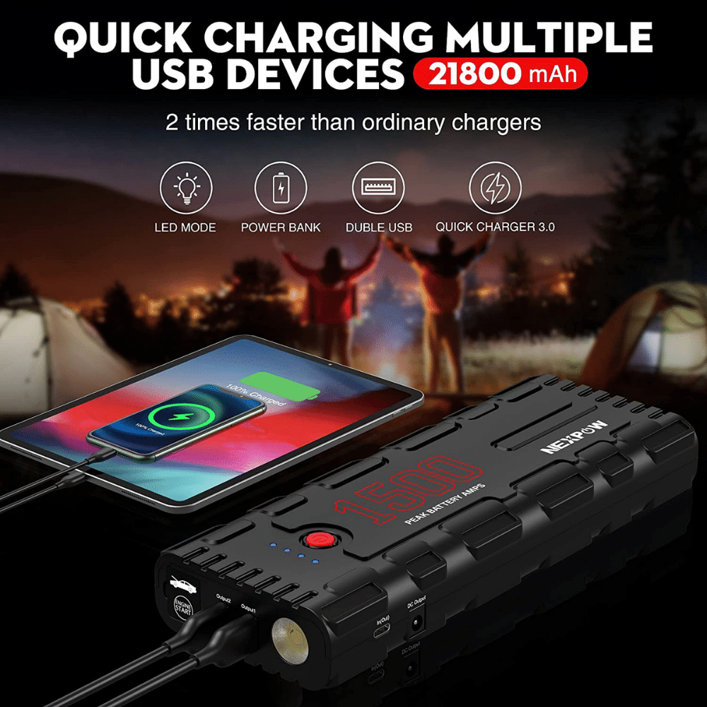 NEX POW 1500A Peak 21800mAh 12V Portable Car Jump Starter