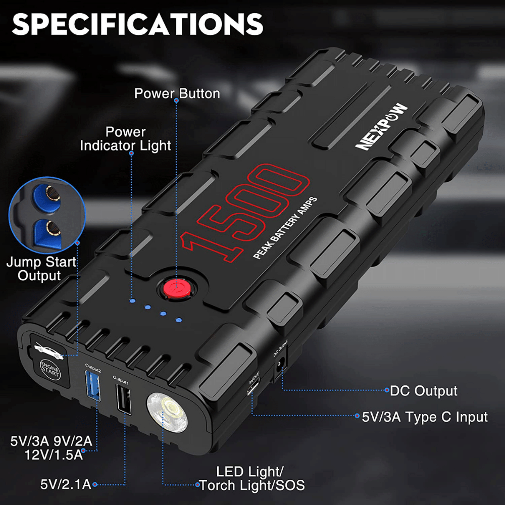 NEX POW 1500A Peak 21800mAh 12V Portable Car Jump Starter